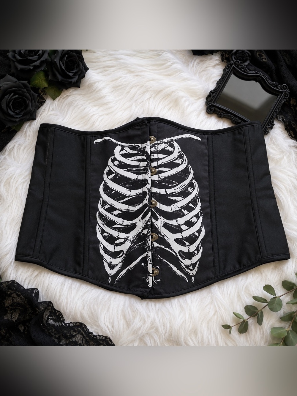 Black Skeleton Corset Waist Cincher - Unbranded